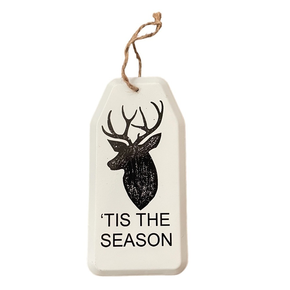 White Metal Tis The Season Black Buck Deer Christmas Ornament